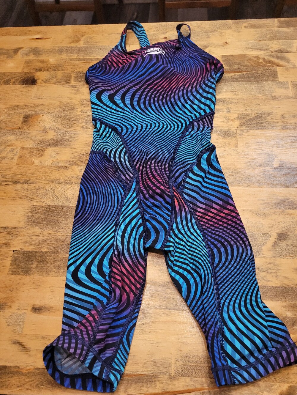 Speedo Blue, Purple & Pink Swirl One-Piece Racing Suit